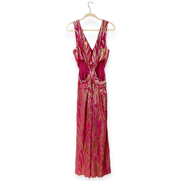 Ramy Brook Irene Cutout Metallic Gown Sz 12 Twist-Front Jacquard Maxi Dress - Picture 2 of 8